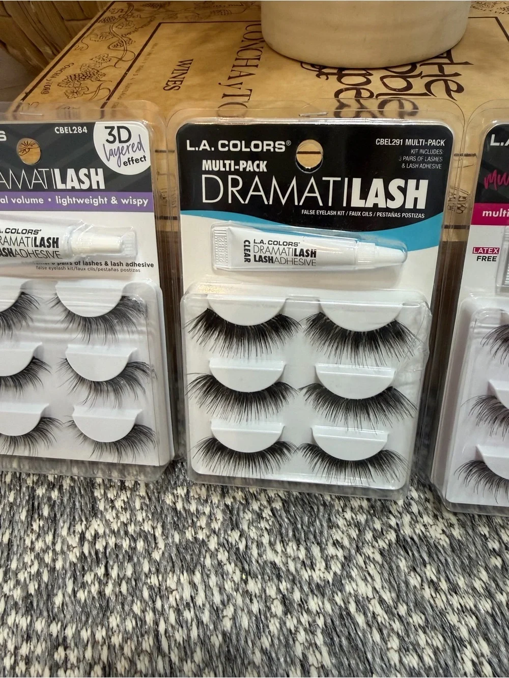 New Fake Eyelashes Bundle- L.A. Colors - 9 Pairs + 3 Lash Adhesives DramatiLash